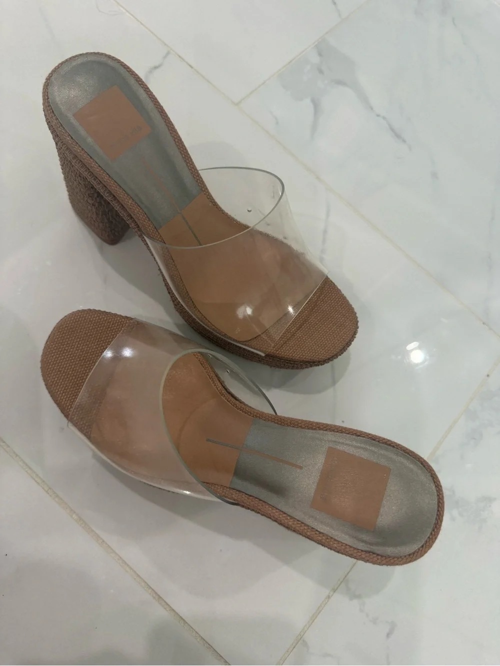 Dolce Vita Lichia Neutral Tan Platform Mule Heels with Clear Strap size 6 - Picture 2 of 7